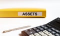 Word Assets on yellow folder on office table. Financial accounting. Money concept Royalty Free Stock Photo