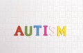 Word Autism on the background of the white puzzle. Autism Awareness Day Royalty Free Stock Photo