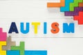 Word Autism built of colorful wooden blocks on wooden background Royalty Free Stock Photo
