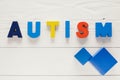 Word Autism built of colorful wooden blocks on wooden background Royalty Free Stock Photo