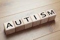 Word Autism made of cubes on wooden background Royalty Free Stock Photo