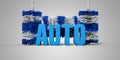 Word AUTO in the center of automatic car wash rollers - 3D rendering illustration