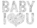 Word BABY I LOVE YOU for coloring. Vector decorative zentangle object Royalty Free Stock Photo