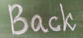 The word BACK written by hand in white chalk on a green school blackboard Royalty Free Stock Photo