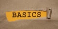 The word Basics appearing behind torn brown paper. Education concept
