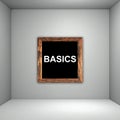 The word basics is displayed in black on a white