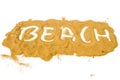 Word BEACH written on pile of yellow sand Royalty Free Stock Photo