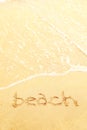 Word beach written in the sand of a beach