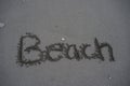 The word beach written in the sand Royalty Free Stock Photo