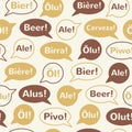 Word BEER in different languages seamless vector pattern Royalty Free Stock Photo