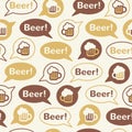 Word BEER seamless vector pattern with mug icon