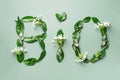 Word Bio made of leaves, branches, flowers on green background. Top view. Flat lay. Ecology, eco friendly planet and sustainable Royalty Free Stock Photo