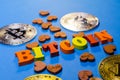 Bitcoins with wooden letters
