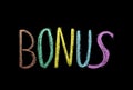 Word `bonus` drawned on chalkboard. Royalty Free Stock Photo