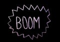 Word `boom` drawned on chalkboard