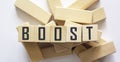 Word BOOST on wood block Royalty Free Stock Photo