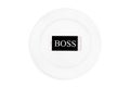 Word boss in the mobile phone on the plate on the white background. Top view.