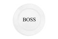 Word boss on the plate on the white background. Top view. Concept