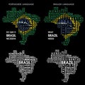 Word Brazil map formed by words necessary to the country