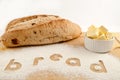 Word bread written in flour bread and butter