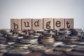 The word Budget on money and coins. Royalty Free Stock Photo