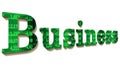 The word business with a green stock ticker