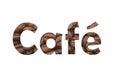 The word cafe cut out of a closeup of roasted coffee beans