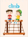 Word card with two boys climbing