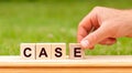 Word CASE written in letters on wooden cube blocks. Business and court concept