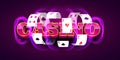 Word casino with magical glow and flying poker cards