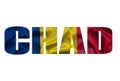 The word Chad in the colors of the waving Chad flag. Country name on isolated background. image - illustration