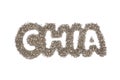 Word Chia layout of chia seeds, isolated