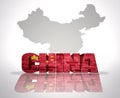 Word China on a map background