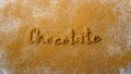 The word chocolate is written in cocoa