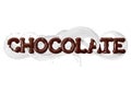 The word chocolate with milk splashes, isolated on a white background