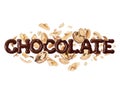 The word chocolate with walnuts on a white background Royalty Free Stock Photo