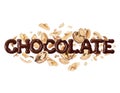 The word chocolate with walnuts on a white background