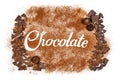 The word Chocolate written by cocoa powder with dark chocolate a Royalty Free Stock Photo