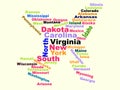 Word cloud airplane travel concept made with words all U.S. states names