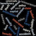 Insurance related glossary wordcloud dark variant