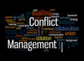Word Cloud with CONFLICT MANAGEMENT concept, isolated on a black background Royalty Free Stock Photo