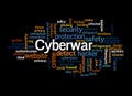 Word Cloud with CYBERWAR concept, isolated on a black background Royalty Free Stock Photo