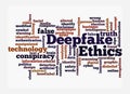 Word Cloud with DEEPFAKE ETHICS concept, isolated on a white background Royalty Free Stock Photo