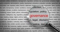 Word cloud and governance word in red color. Governance concept