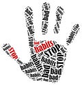 Word cloud illustration in shape of hand print showing protest. Royalty Free Stock Photo