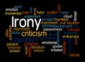 Word Cloud with IRONY concept, isolated on a black background