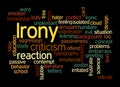 Word Cloud with IRONY concept, isolated on a black background