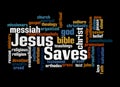 Word Cloud with JESUS SAVES concept, isolated on a black background