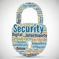 A word cloud in the shape of a padlock, featuring key security-related terms Royalty Free Stock Photo