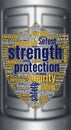 Word cloud in the shape of a shield featuring terms related to protection and security. Prominent Royalty Free Stock Photo